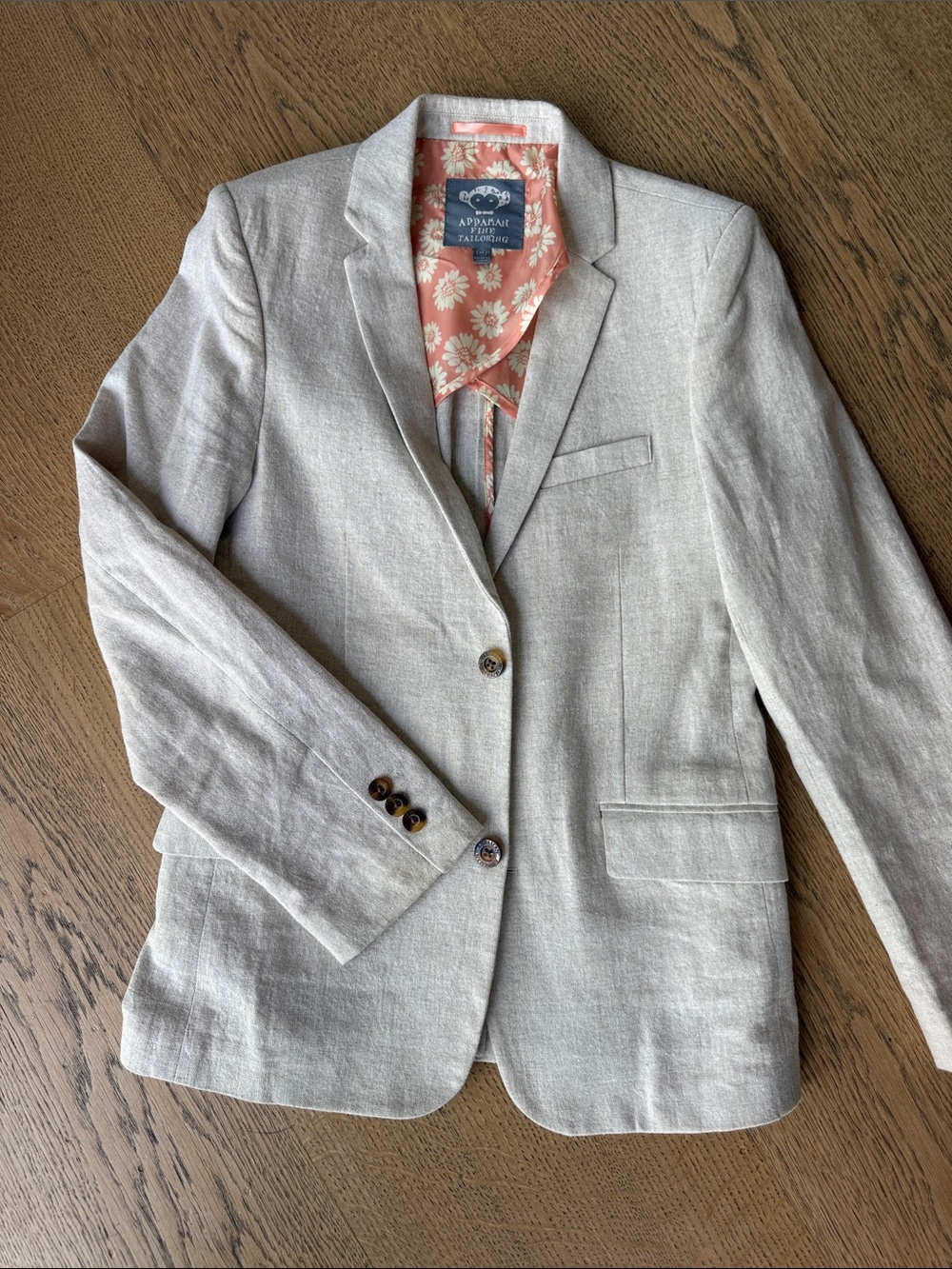 Appaman Light Gray Linen-Blend Blazer with Floral Lining